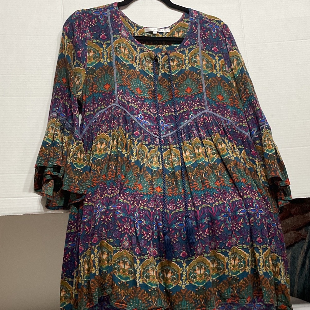Bohemian Long Sleeve Dress with Multicolor Patterns